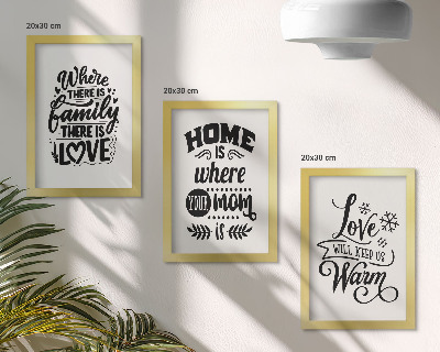 Bilderset mit rahmen Familie, Liebe, Zuhause, Wärme in einfachen Slogans