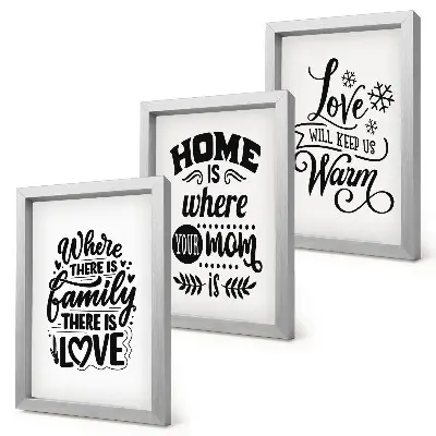 Bilderset mit Rahmen Familie, Liebe, Zuhause und Wärme in einfachen Slogans