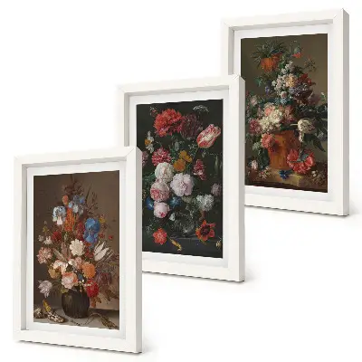 Bilderset mit Rahmen Blumen in Vasen als Vintage-Pflanzenarrangements