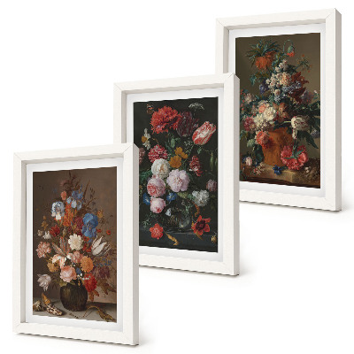 Bilderset mit rahmen Blumen in Vasen, verschiedene Vintage-Pflanzenarrangements