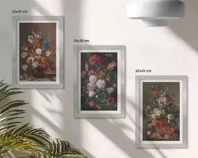Bilderset mit Rahmen Blumen in Vasen als Vintage-Pflanzenarrangements