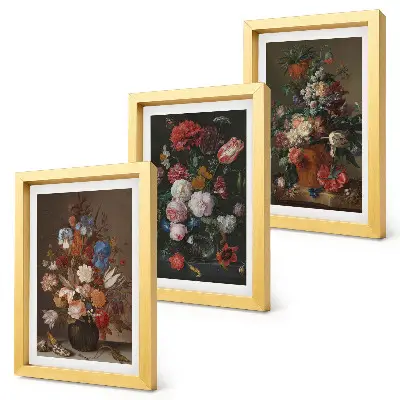 Bilderset mit Rahmen Blumen in Vasen als Vintage-Pflanzenarrangements