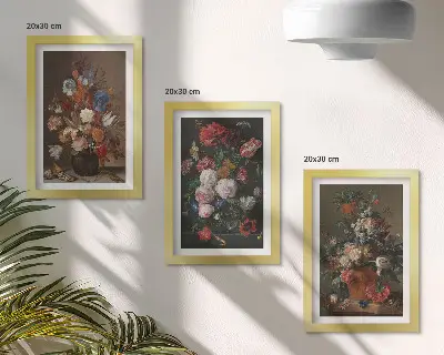 Bilderset mit Rahmen Blumen in Vasen als Vintage-Pflanzenarrangements