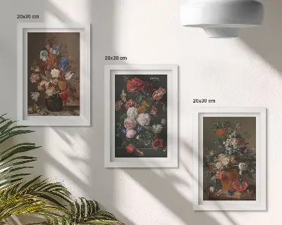 Bilderset mit Rahmen Blumen in Vasen als Vintage-Pflanzenarrangements