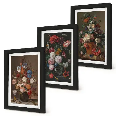 Bilderset mit Rahmen Blumen in Vasen als Vintage-Pflanzenarrangements
