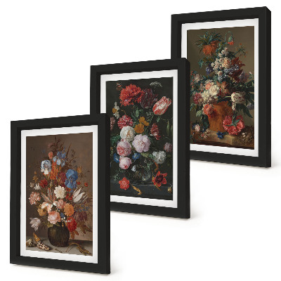 Bilderset mit rahmen Blumen in Vasen, verschiedene Vintage-Pflanzenarrangements