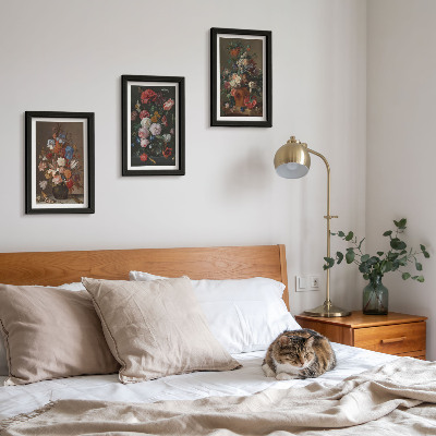 Bilderset mit rahmen Blumen in Vasen, verschiedene Vintage-Pflanzenarrangements