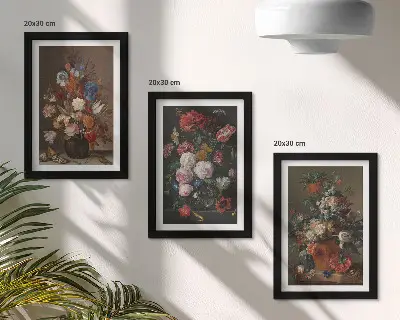 Bilderset mit Rahmen Blumen in Vasen als Vintage-Pflanzenarrangements