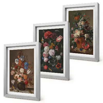 Bilderset mit Rahmen Blumen in Vasen als Vintage-Pflanzenarrangements