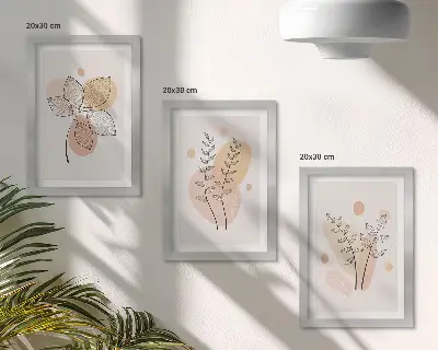 Fotowand mit minimalistischen Pflanzenzeichnungen in Pastellfarben