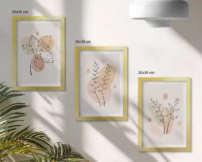 Fotowand mit minimalistischen Pflanzenzeichnungen in Pastellfarben
