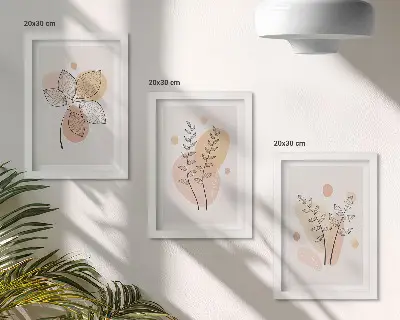Fotowand mit minimalistischen Pflanzenzeichnungen in Pastellfarben