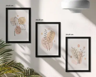 Fotowand mit minimalistischen Pflanzenzeichnungen in Pastellfarben