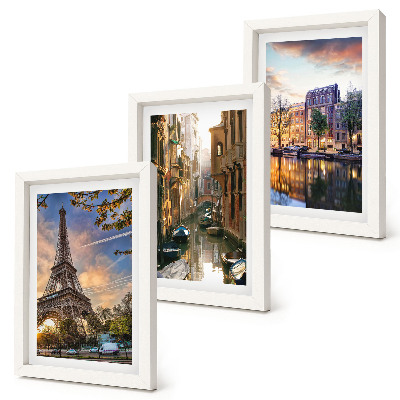 Bilderwand Der Eiffelturm, die Kanäle von Venedig und die Straßen von Amsterdam
