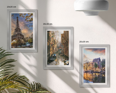 Bilderwand Der Eiffelturm, die Kanäle von Venedig und die Straßen von Amsterdam