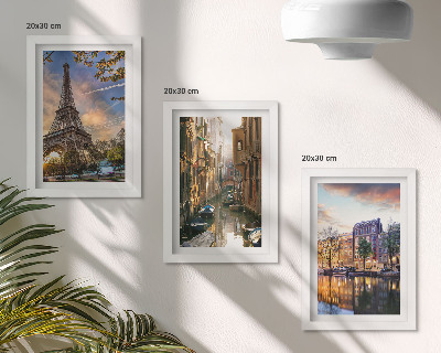 Bilderwand Der Eiffelturm, die Kanäle von Venedig und die Straßen von Amsterdam