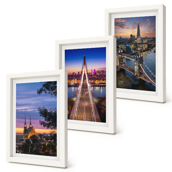 Bilderwand Stadtansichten mit Brücken und Sonnenuntergängen