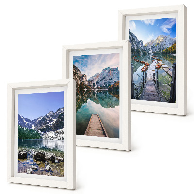 Bilderset mit rahmen Berge, Seen und hölzerne Stege über dem Wasser