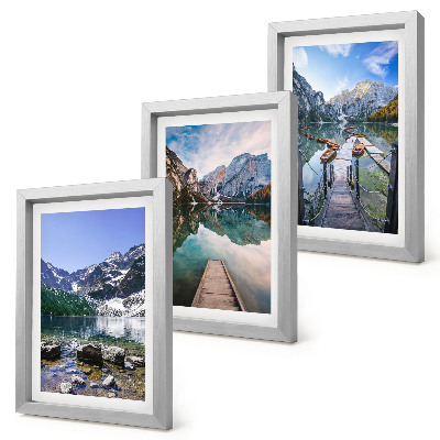 Bilderset mit rahmen Berge, Seen und hölzerne Stege über dem Wasser