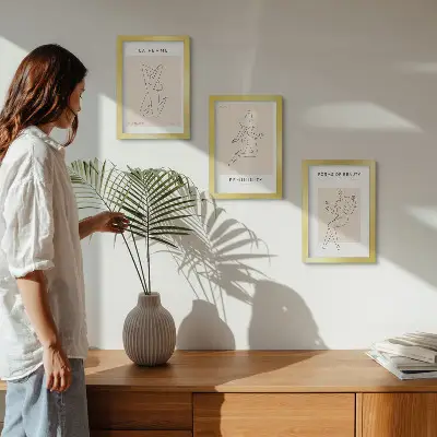 Bilderset mit Rahmen minimalistische Poster mit linearen Frauensilhouetten