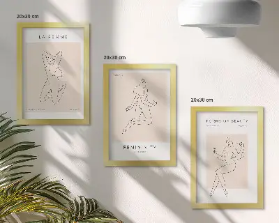 Bilderset mit Rahmen minimalistische Poster mit linearen Frauensilhouetten