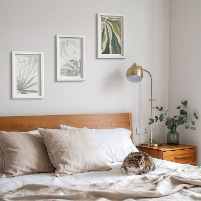 Bilderwand Pflanzenblätter in Grün- und Grautönen