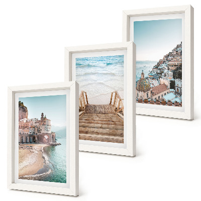 Fotowand Sommerliche Pastellfarben mit Küstenarchitektur und Strand