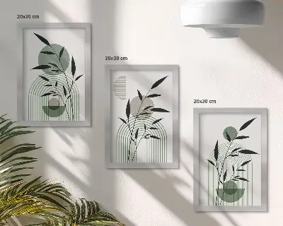 Abstrakte Pflanzenkompositionen im Boho-Stil Bilderset inklusive Rahmen