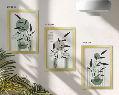 Abstrakte Pflanzenkompositionen im Boho-Stil Bilderset inklusive Rahmen