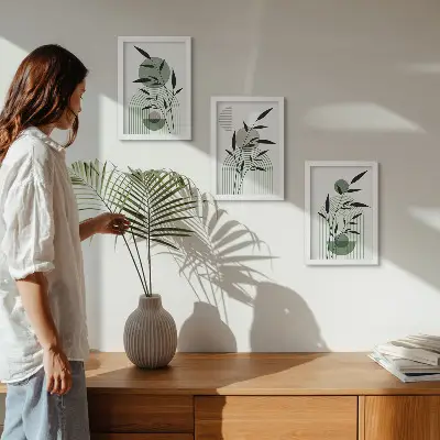 Abstrakte Pflanzenkompositionen im Boho-Stil Bilderset inklusive Rahmen