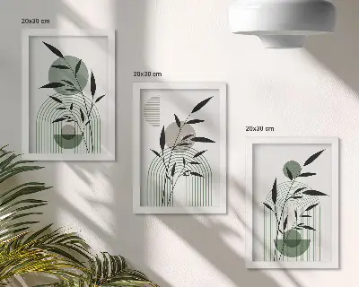 Abstrakte Pflanzenkompositionen im Boho-Stil Bilderset inklusive Rahmen