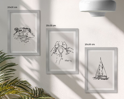 Bilderwand Blick auf das Haus am Wasser, Toast mit Gläsern, Segelboot