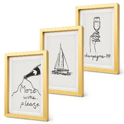 Weinsegelboot-Champagnerglas im linearen Stil als gerahmtes Bilderset