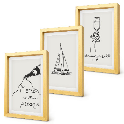 Bilderset mit rahmen Weinsegelboot-Champagnerglas im linearen Stil