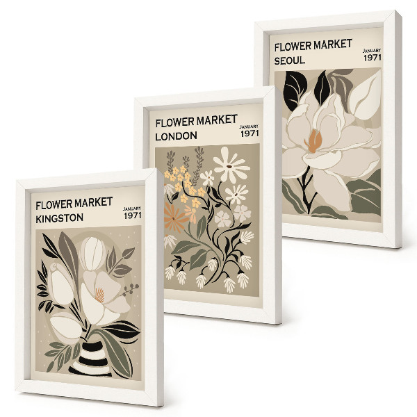 Bilderwand Retro-Blumen aus verschiedenen Städten der Welt