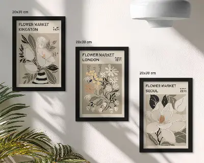 Bilderwand mit Retro-Blumen aus verschiedenen Städten der Welt