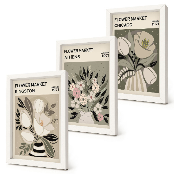 Bilderset mit rahmen Blumenarrangements im Retro-Stil aus verschiedenen Städten