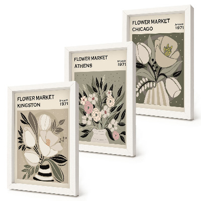 Bilderset mit rahmen Blumenarrangements im Retro-Stil aus verschiedenen Städten