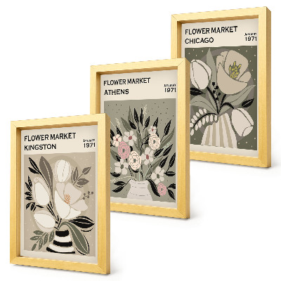 Bilderset mit rahmen Blumenarrangements im Retro-Stil aus verschiedenen Städten