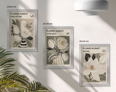 Bilderwand Blumen von den Märkten in Kingston, Chicago und Seoul im Retro-Stil