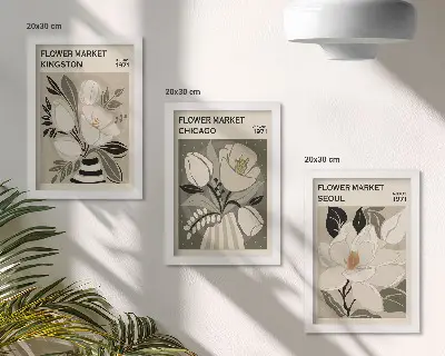 Bilderwand mit Blumenmotiven von Märkten in Kingston, Chicago und Seoul im Retro-Stil