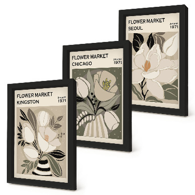 Bilderwand Blumen von den Märkten in Kingston, Chicago und Seoul im Retro-Stil