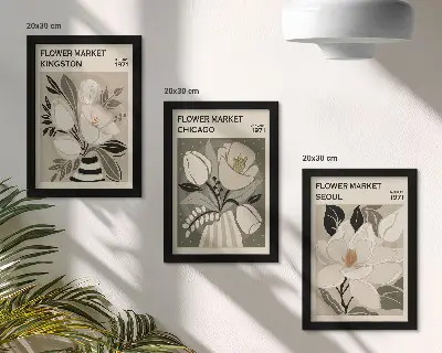 Bilderwand mit Blumenmotiven von Märkten in Kingston, Chicago und Seoul im Retro-Stil