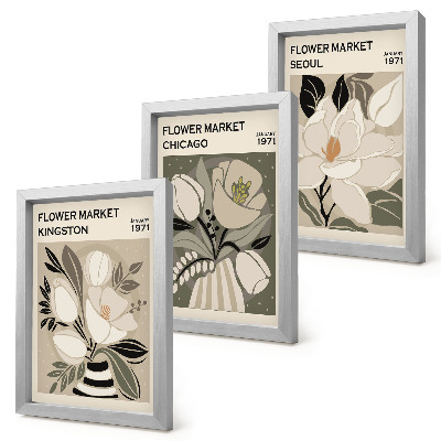 Bilderwand Blumen von den Märkten in Kingston, Chicago und Seoul im Retro-Stil
