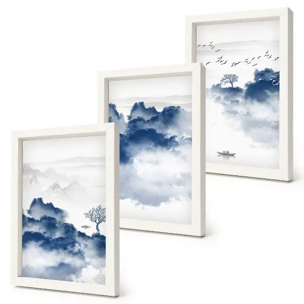 Fototapete mit Wolkenbergen, Bäumen und Vögeln im Hintergrund