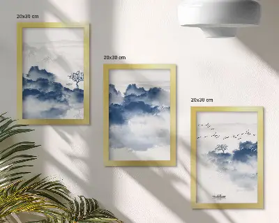 Fototapete mit Wolkenbergen, Bäumen und Vögeln im Hintergrund