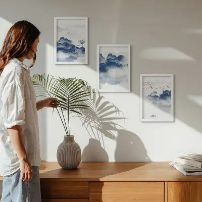 Fototapete mit Wolkenbergen, Bäumen und Vögeln im Hintergrund