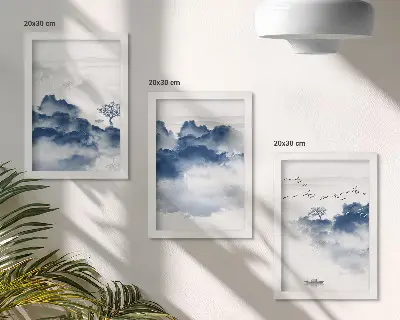 Fototapete mit Wolkenbergen, Bäumen und Vögeln im Hintergrund