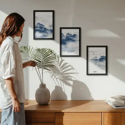 Fototapete mit Wolkenbergen, Bäumen und Vögeln im Hintergrund