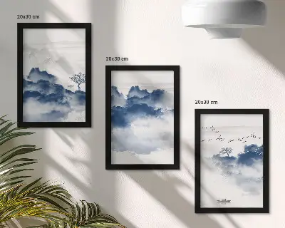 Fototapete mit Wolkenbergen, Bäumen und Vögeln im Hintergrund